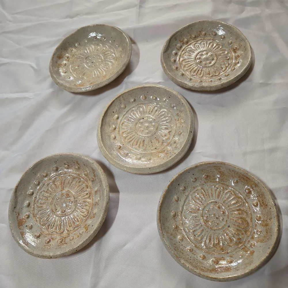 Akahada Ware Nanto วัดใหญ่ทั้งเจ็ดกระเบื้องเซรามิกเก่าจานเล็กชุด 5 ใบ