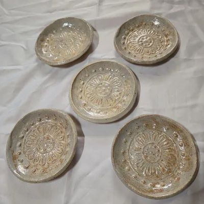 Akahada Ware Nanto วัดใหญ่ทั้งเจ็ดกระเบื้องเซรามิกเก่าจานเล็กชุด 5 ใบ