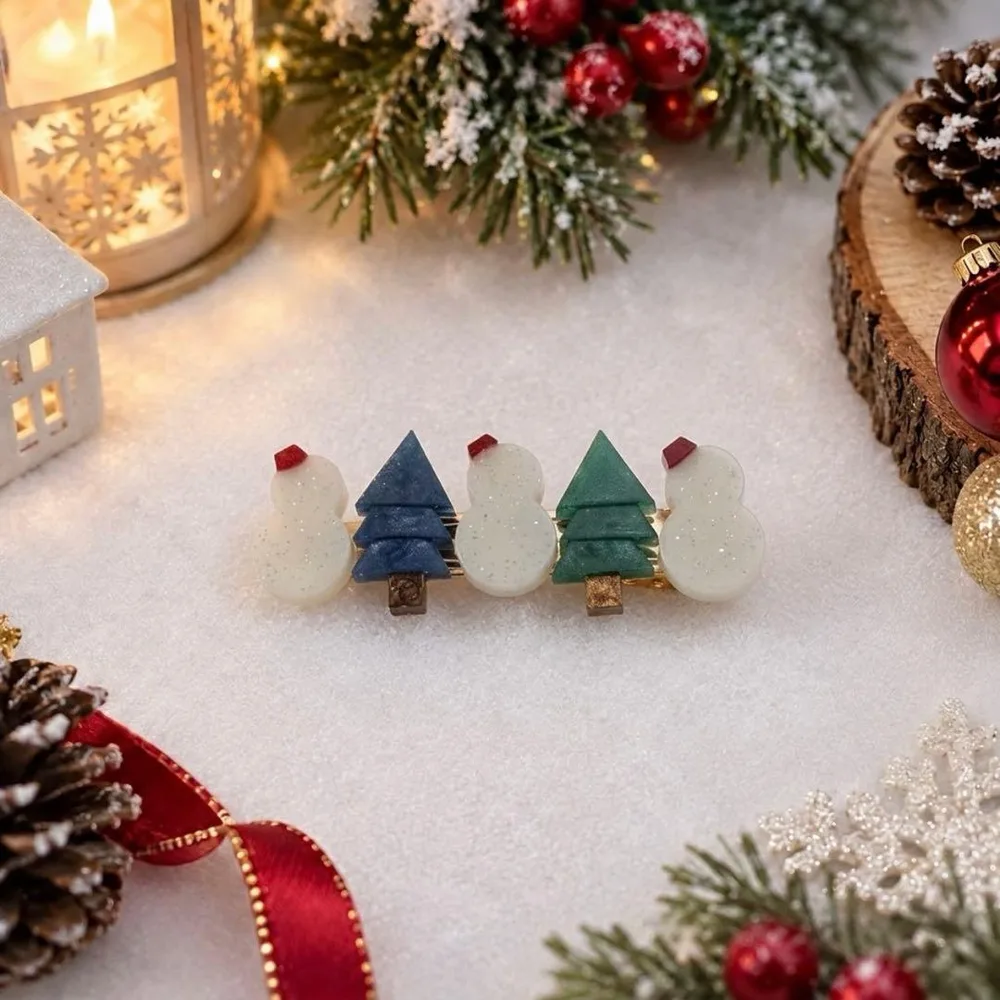 クリスマス クリスマスツリー 雪だるま ヘアクリップ