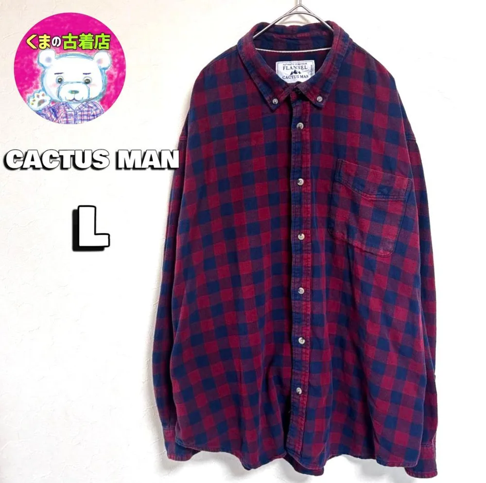 usa古着 CACTUS MAN ネルシャツ L チェック レッド ネイビー