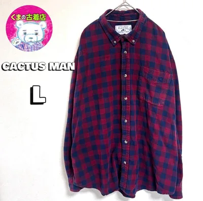 usa古着 CACTUS MAN ネルシャツ L チェック レッド ネイビー