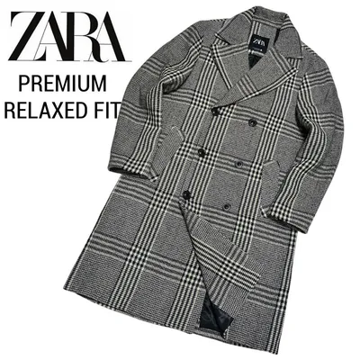 良品 ZARA ザラ ジャガード グレンチェック ダブル チェスターコート M