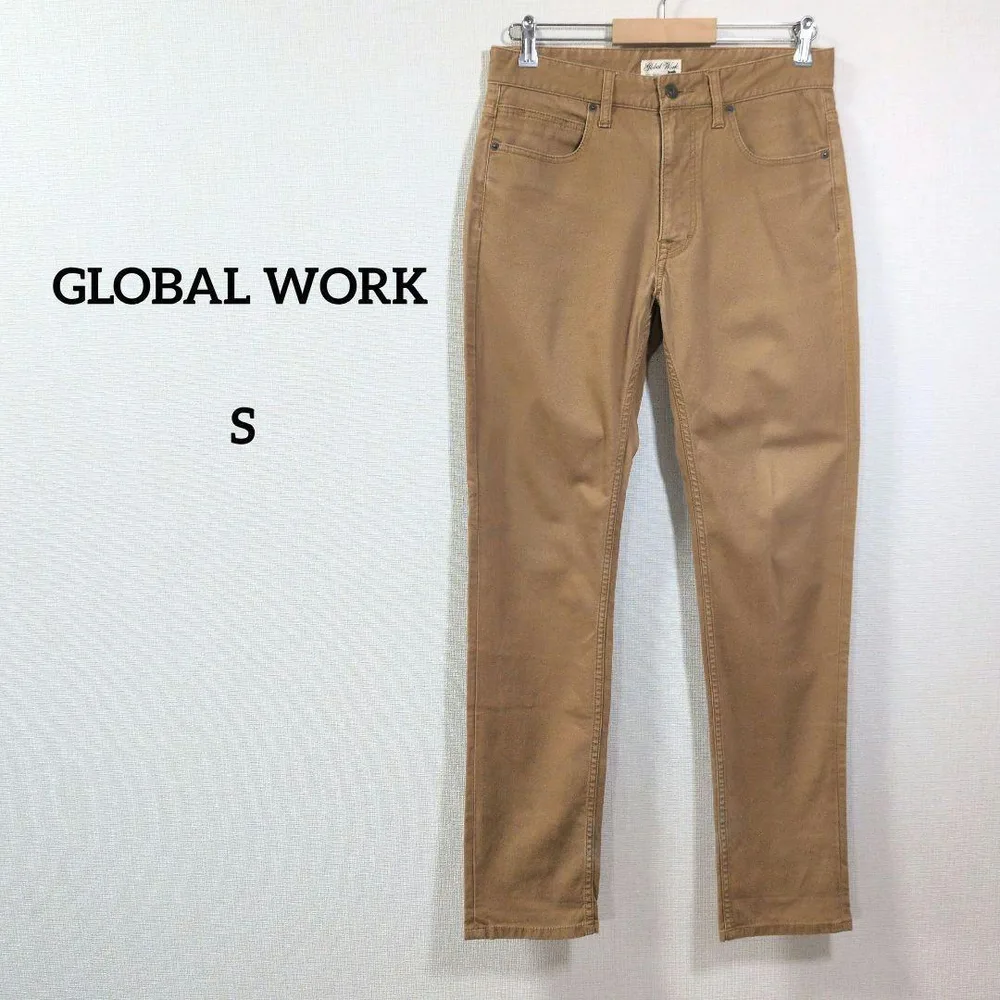 GLOBAL WORK チノパン S ベージュ スリム ストレッチ 定番