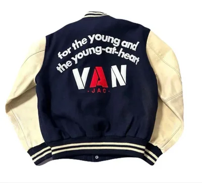 VAN JACKET スタジャン 袖レザー アーチロゴ ネイビー Mサイズ