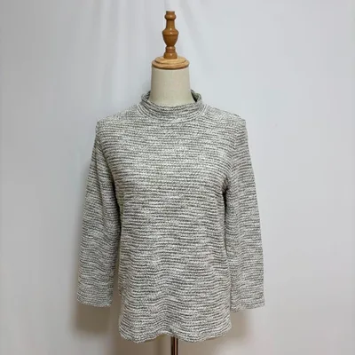 関西ファッション PREZZO ハイネックツイードプルオーバー(M〜L)シルバー