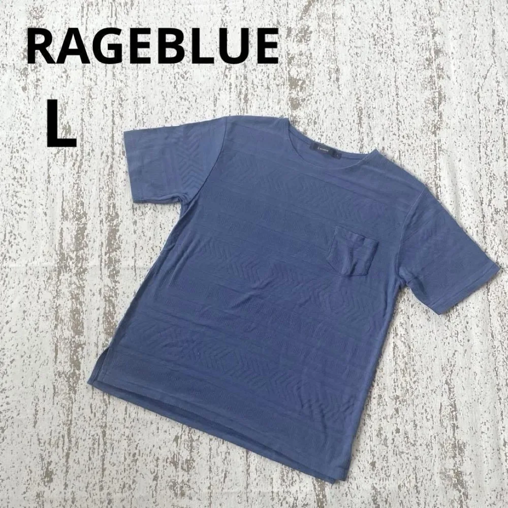 レイジブルー 半袖 カットソー Tシャツ L ブルー ポケット 幾何学模様