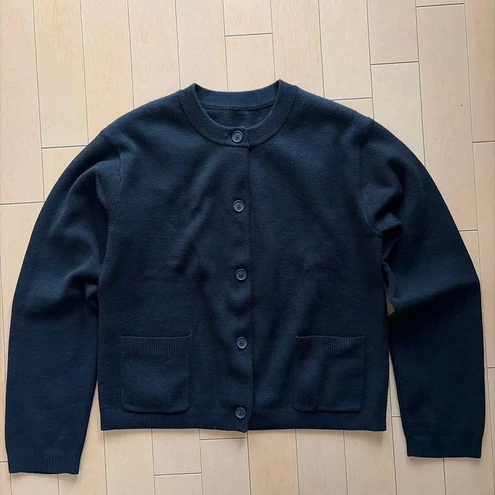 無印良品 クルーネックカーディガン ブラック L