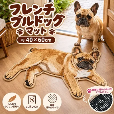 フレンチブルドッグ フレブル マット ラグ 約40✕60cm 癒し 犬