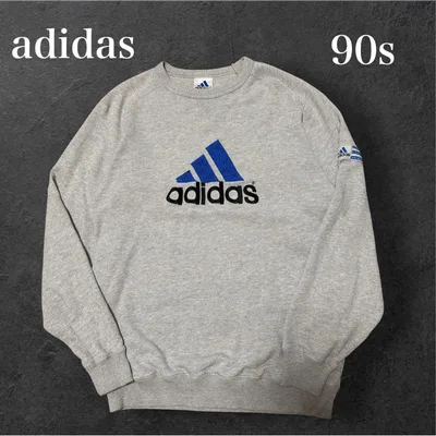 【希少品】adidas 90s スウェット グレー 刺繍ロゴ 万国旗タグ