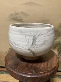 【陶印あり】白釉 枝模様 大ぶり 花器・水盤 陶器 和風インテリア