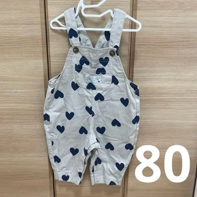 【美品】BREEZE ハート柄 シェフサロペット 80