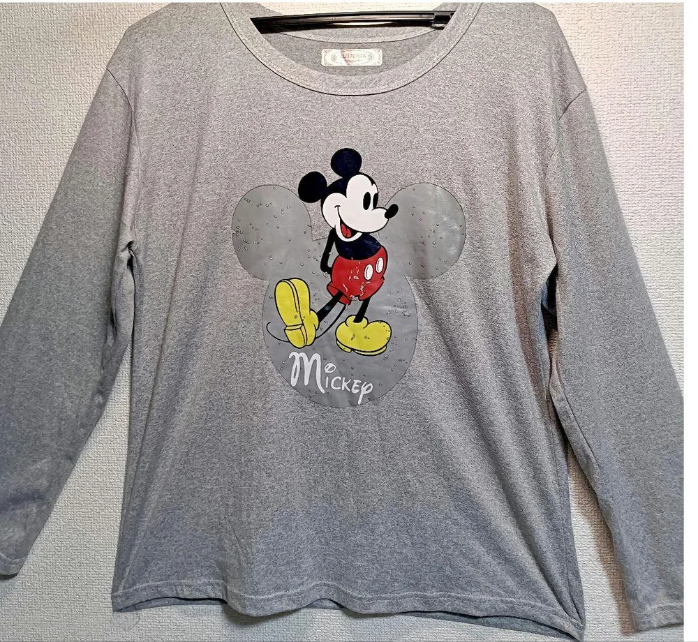 【XLオーバーサイズ】ミッキー ロンT グレー 長袖 Tシャツ ディズニー