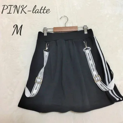 ピンクラテ サスペンダー付きスカート ブラック M 裏起毛 あったか