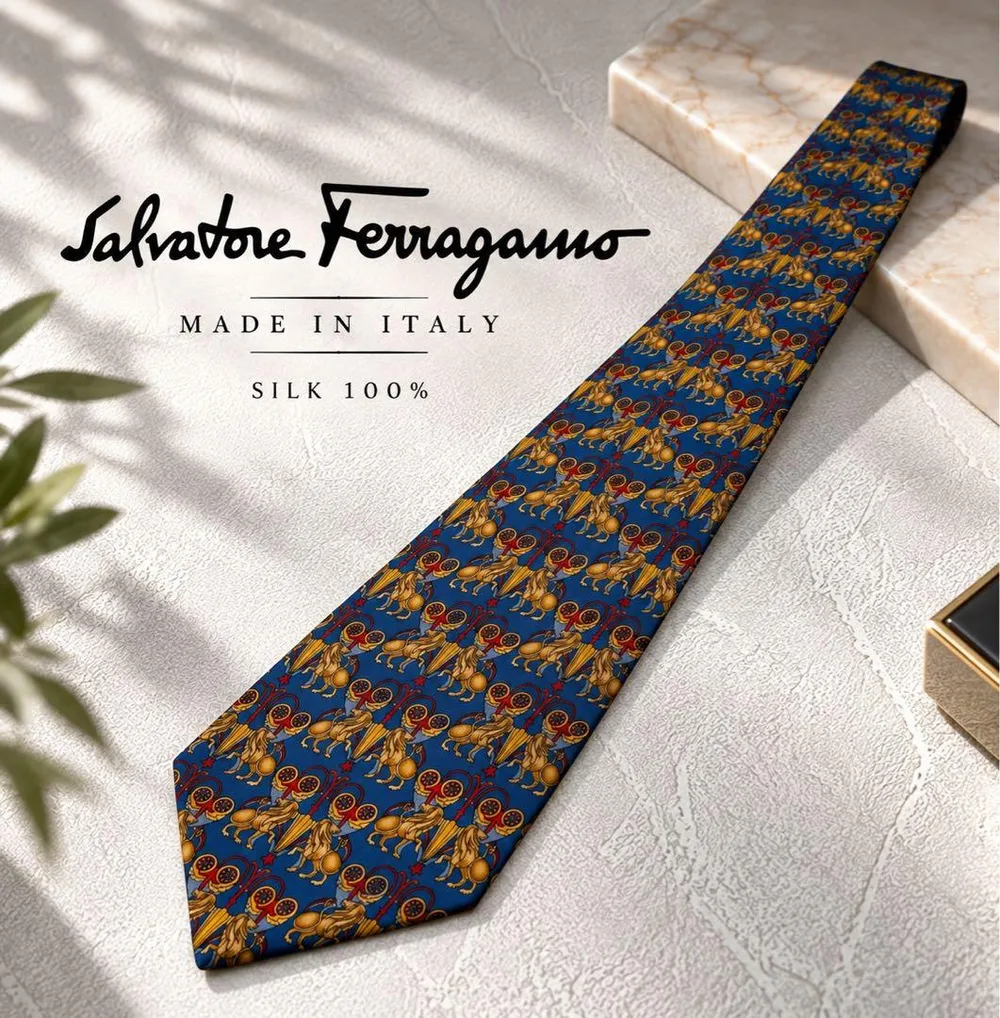 Salvatore Ferragamo ネクタイ 総柄 馬 シルク100%