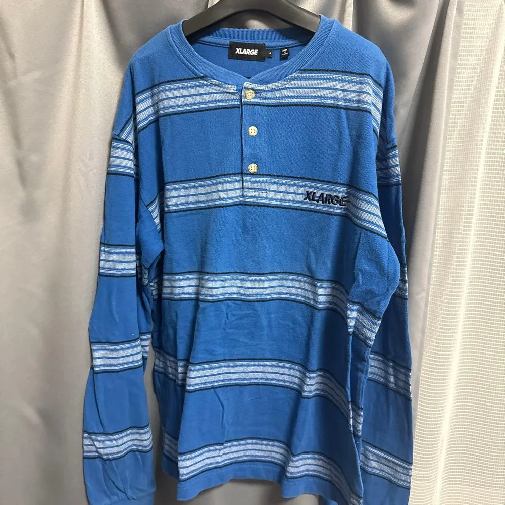 XLARGE 青 ストライプ 長袖シャツ L