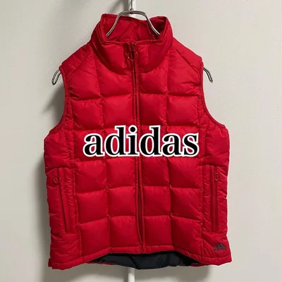 90s-00s adidas ダウンジャケット ベスト レッド Mサイズ 万国旗