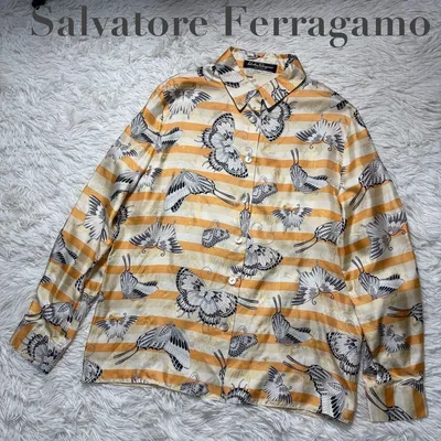Salvatore Ferragamo フェラガモ バタフライ 長袖 シルク L