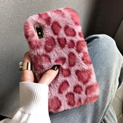 iphoneXR 対応 ふわふわ ヒョウ柄 ケースphoneケース