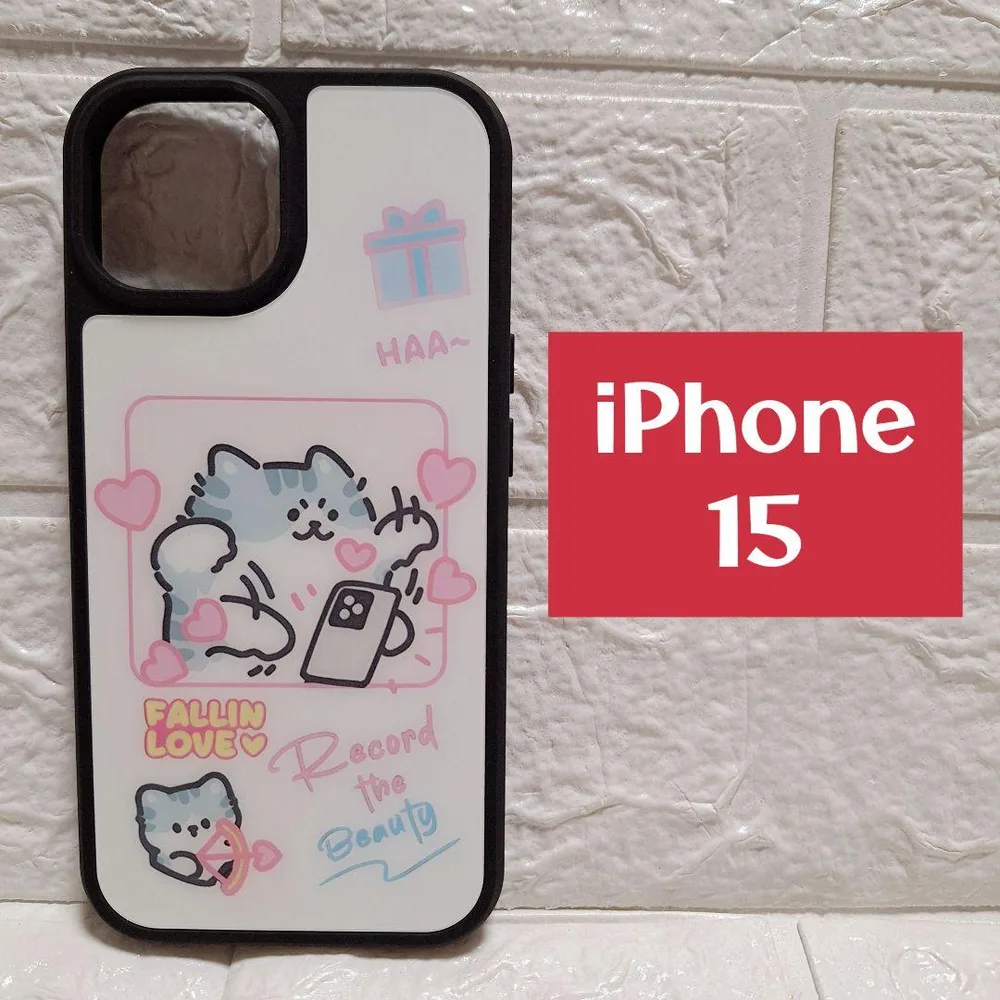 iPhone 15 スマホケース 猫柄 かわいい スマホカバー ホワイト