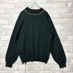 アース ニット M グリーン パール ハイネック キレイめ 上品 大人可愛い