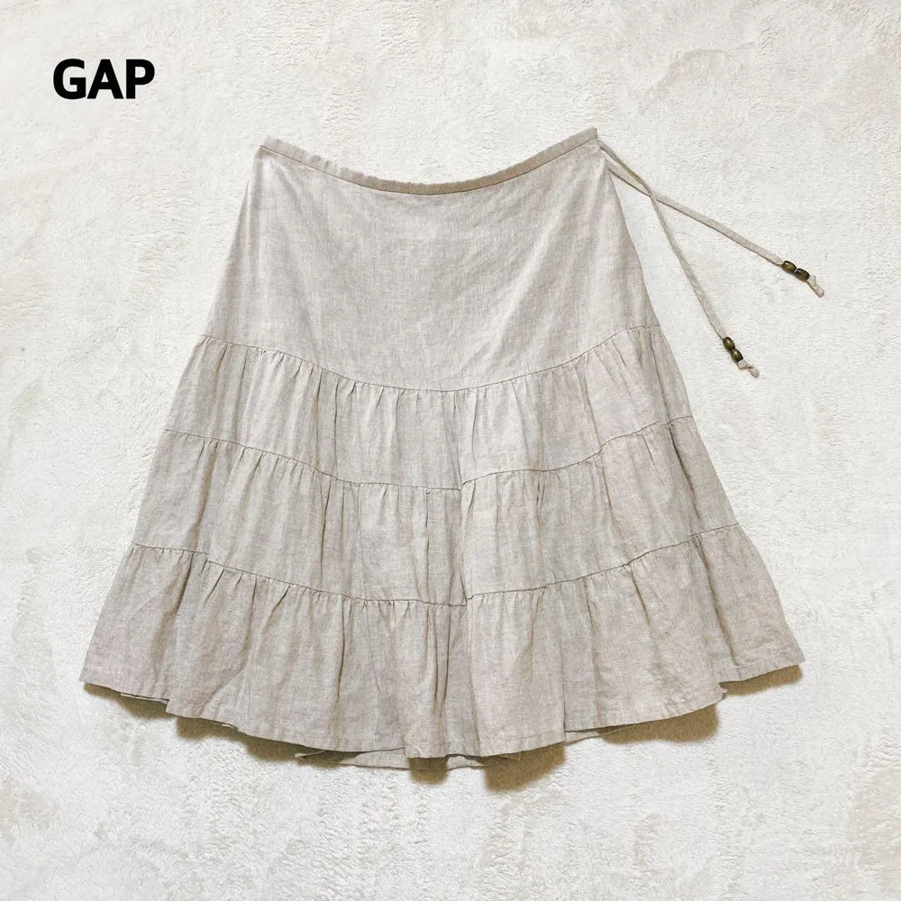 GAP リネン ティアードスカート ベージュ ナチュラル 4 麻100%