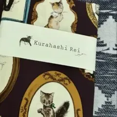 ①Kurahashi Rei 猫柄 綿プリント生地 ダークブラウン