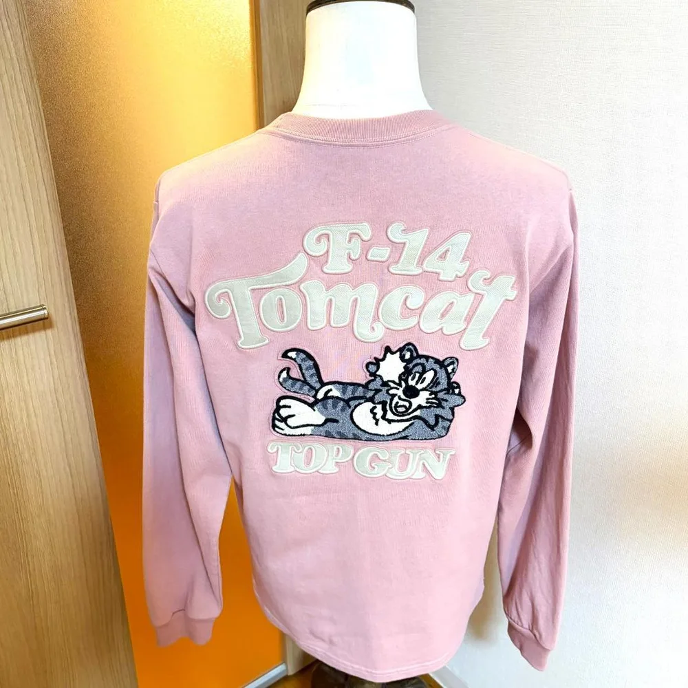 メンズ【美品 アヴィレックス】ピンク M ロンT 刺繍 トムキャット F-14