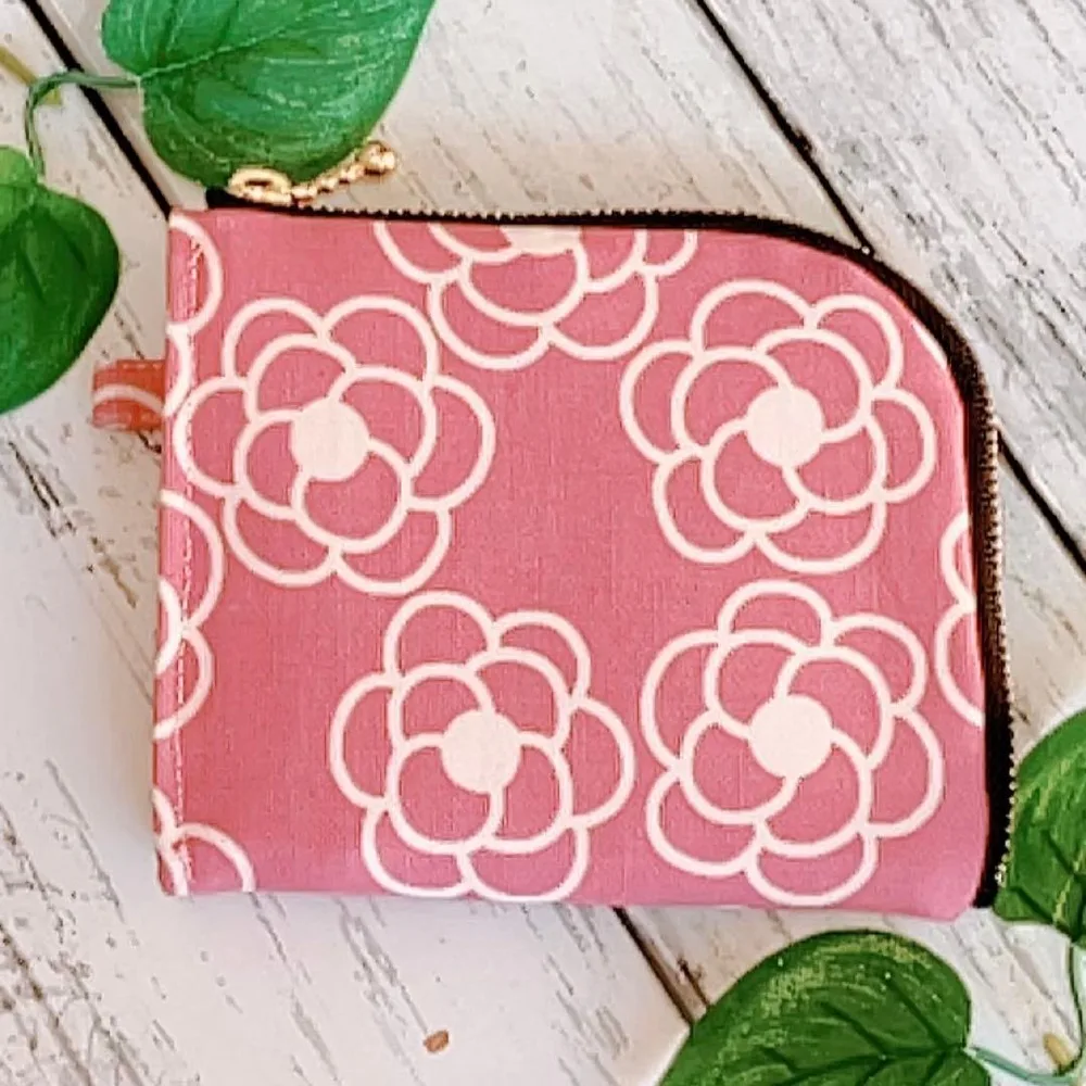 ☆L字ファスナー財布☆ピンク☆花☆ミニ財布☆ポーチ☆ハンドメイド