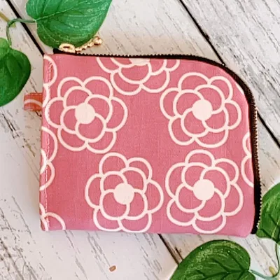 ☆L字ファスナー財布☆ピンク☆花☆ミニ財布☆ポーチ☆ハンドメイド