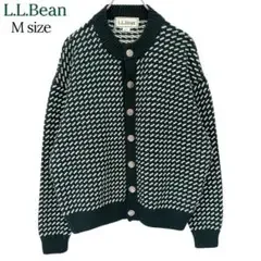 L.L.Bean バーズアイニット カーディガン M グリーン ホワイト