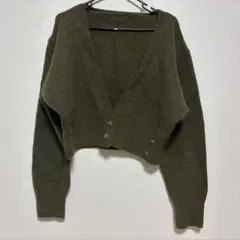 ショート丈 カーディガン 長袖 オリーブ
