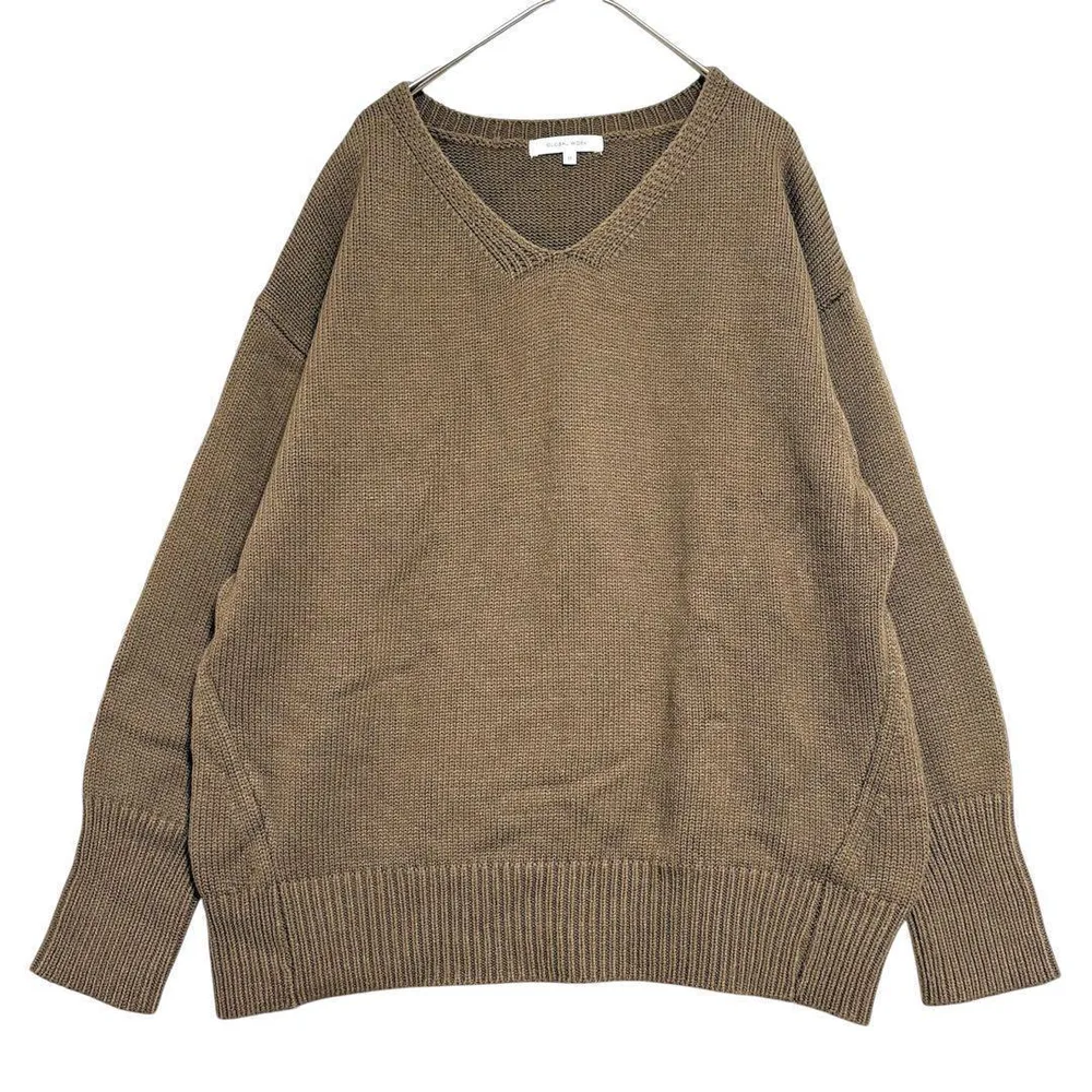 グローバルワーク Vネック オーバーサイズニット 茶 系 M