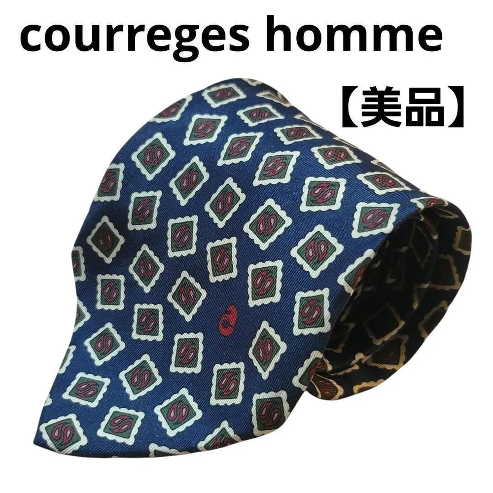 【美品】クレージュオム ネクタイ ペイズリー柄 シルク ネイビー 高級