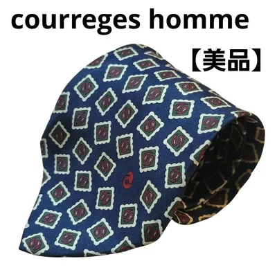 【美品】クレージュオム ネクタイ ペイズリー柄 シルク ネイビー 高級