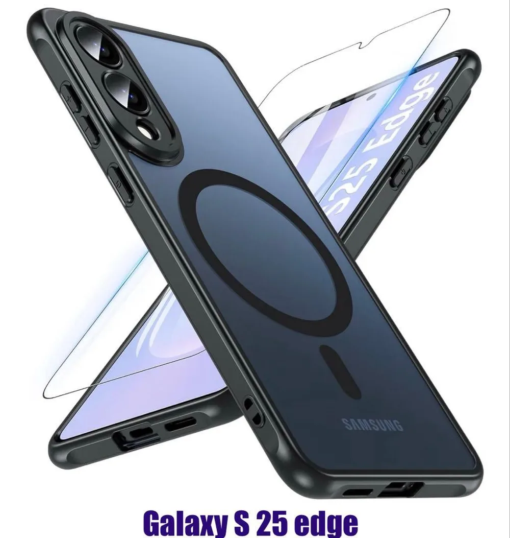 Galaxy S25 edge ブラックマグネットケース 強化ガラス1枚付き