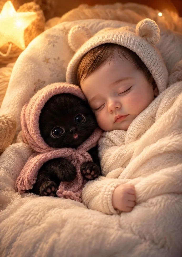 【おまとめ3枚 1680円】☆眠る赤ちゃんとおくるみ黒猫のイラストポスター