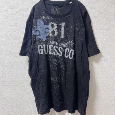 ゲス Tシャツ クルーネック 半袖 プリント 柄 M 黒 綿 ストリート