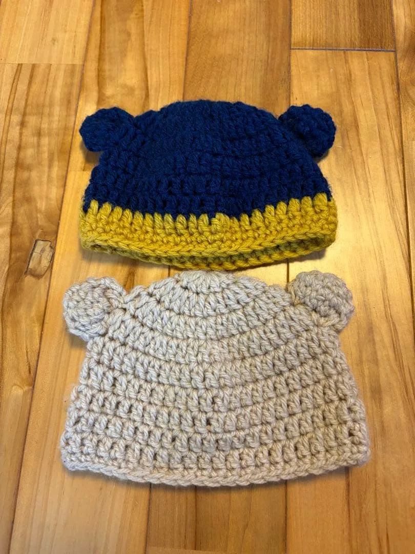 くまさん ベビーニット 帽子 ハンドメイド