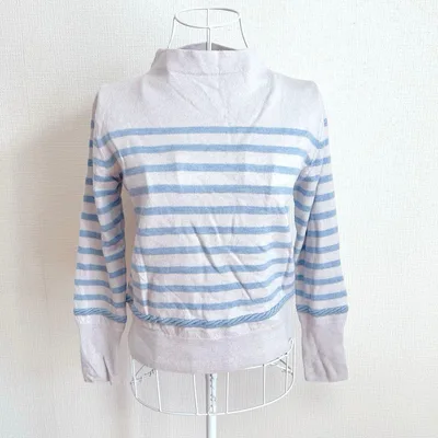 【美品】HUMAN WOMAN ウール100 ボーダー ニット 水色 M 春秋冬