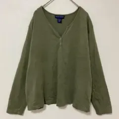KAREN SCOTT ヘンリーネック 長袖 カットソー カーキ XL 秋