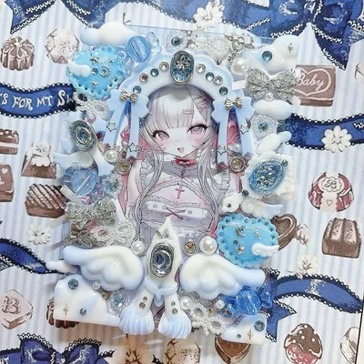 B7 ブロマイド ケースデコ L版 水色 白 天使 祈り 雲 ふわふわ 宝石