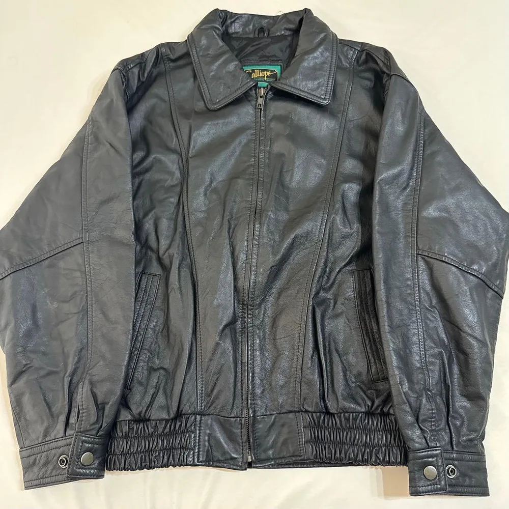 80s vintage Calliope 本革レザーブルゾン 黒 M 短丈