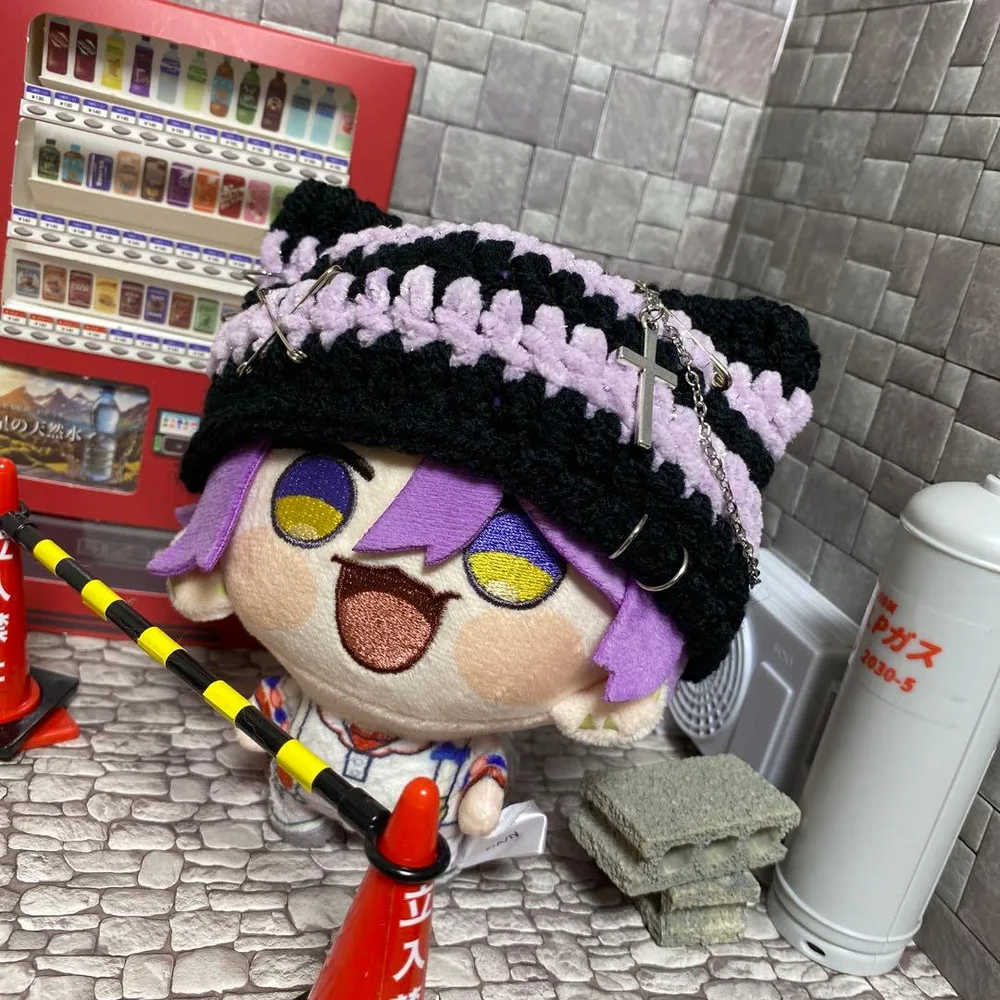 ボーダー薄い紫【匿名配送】にじまるっと 猫耳ニット帽 ぬい服