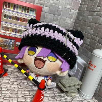 ボーダー薄い紫【匿名配送】にじまるっと 猫耳ニット帽 ぬい服