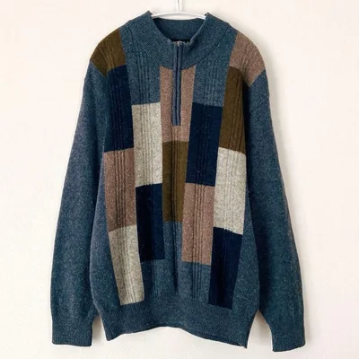 ジャックブラウン ニット セーター ハーフジップ 毛混 カシミヤ混 グレー M