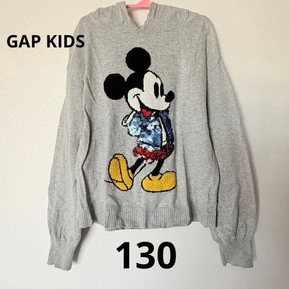 GAP KIDS ミッキーマウス スパンコール ニットパーカー グレー 130