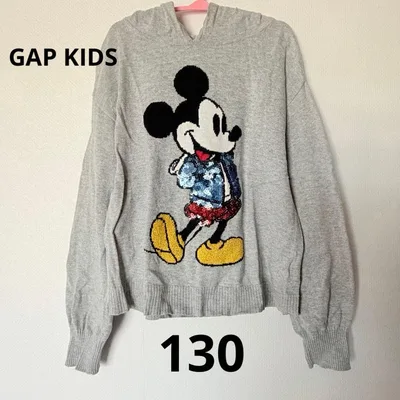 GAP KIDS ミッキーマウス スパンコール ニットパーカー グレー 130