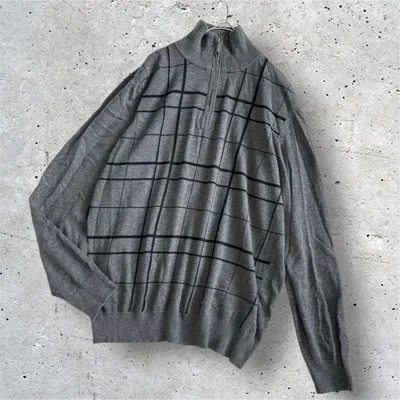 90s ✨オールドギャップ(L)ハーフジップニットセーター グレー チェック柄