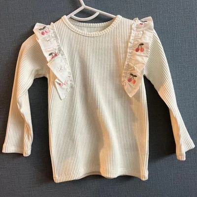 新品 さくらんぼ 長袖 リブ カットソー 90 ルルアミ フリル ロンT