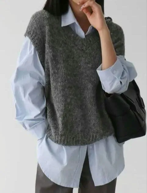 SHEIN DAZY シーイン Vネック ニットベスト グレー